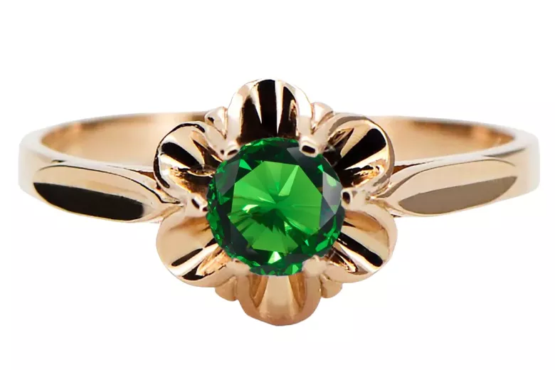 Emerald Original Vintage 14K Rose Gold Ring Vintage Jewlery vrc004r